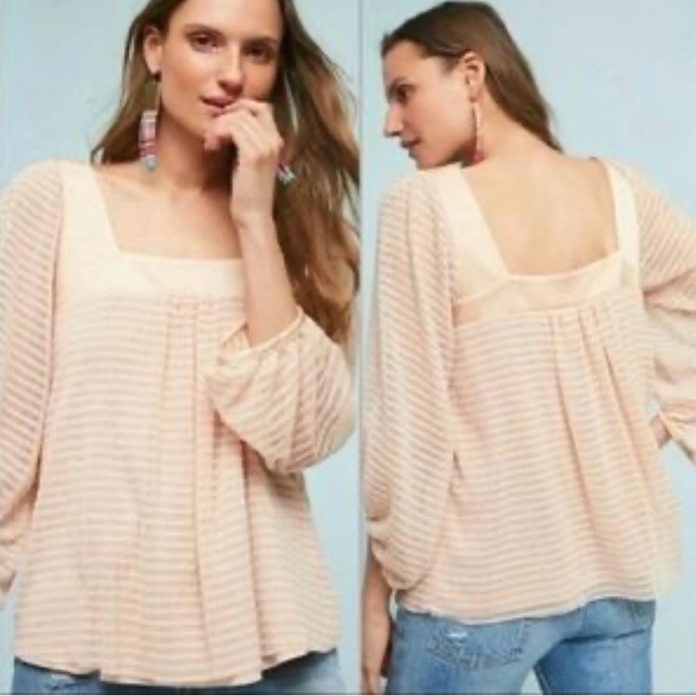 Meadow Rue Peach Striped Blouse - Picture 1 of 6